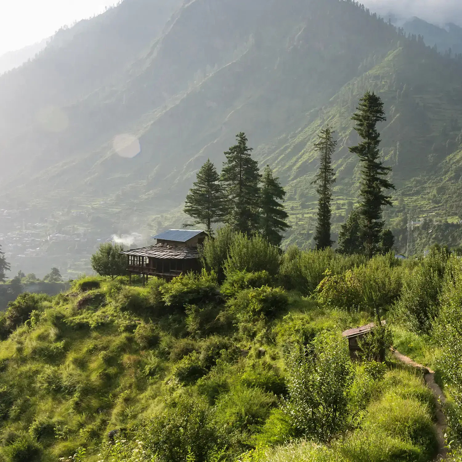 Cabin in valley for eco travel holiday