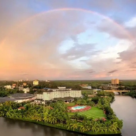 Resort by rainbow sky – relaxing travel tour