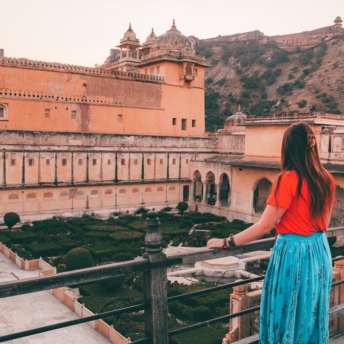 Traveler woman at Amber Fort on holiday