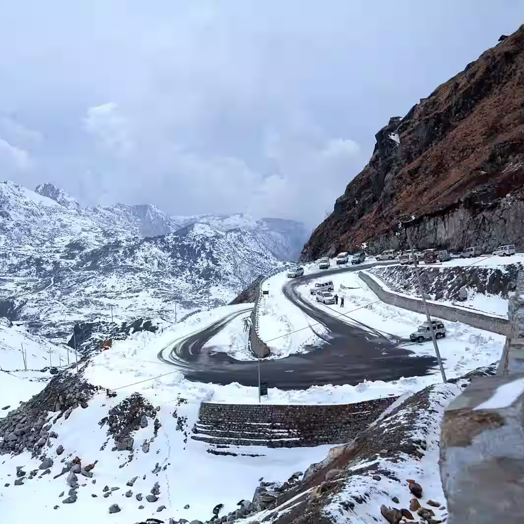 Snowy road in Himalayas – winter travel tour