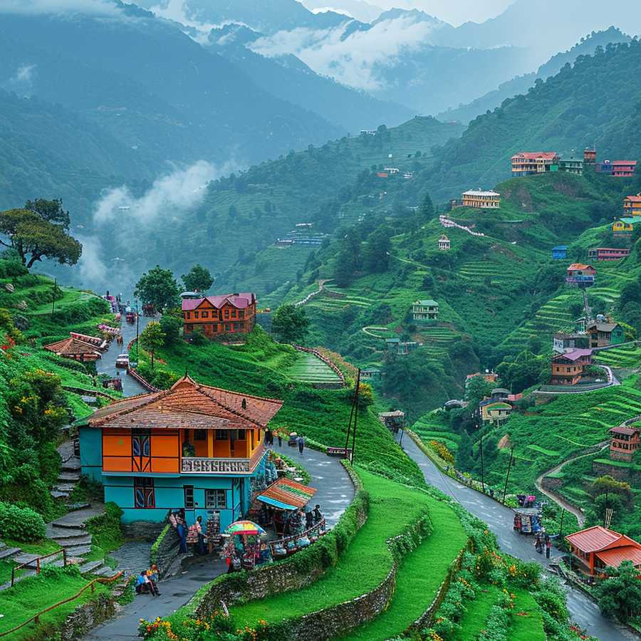 Green hillside village – scenic travel route