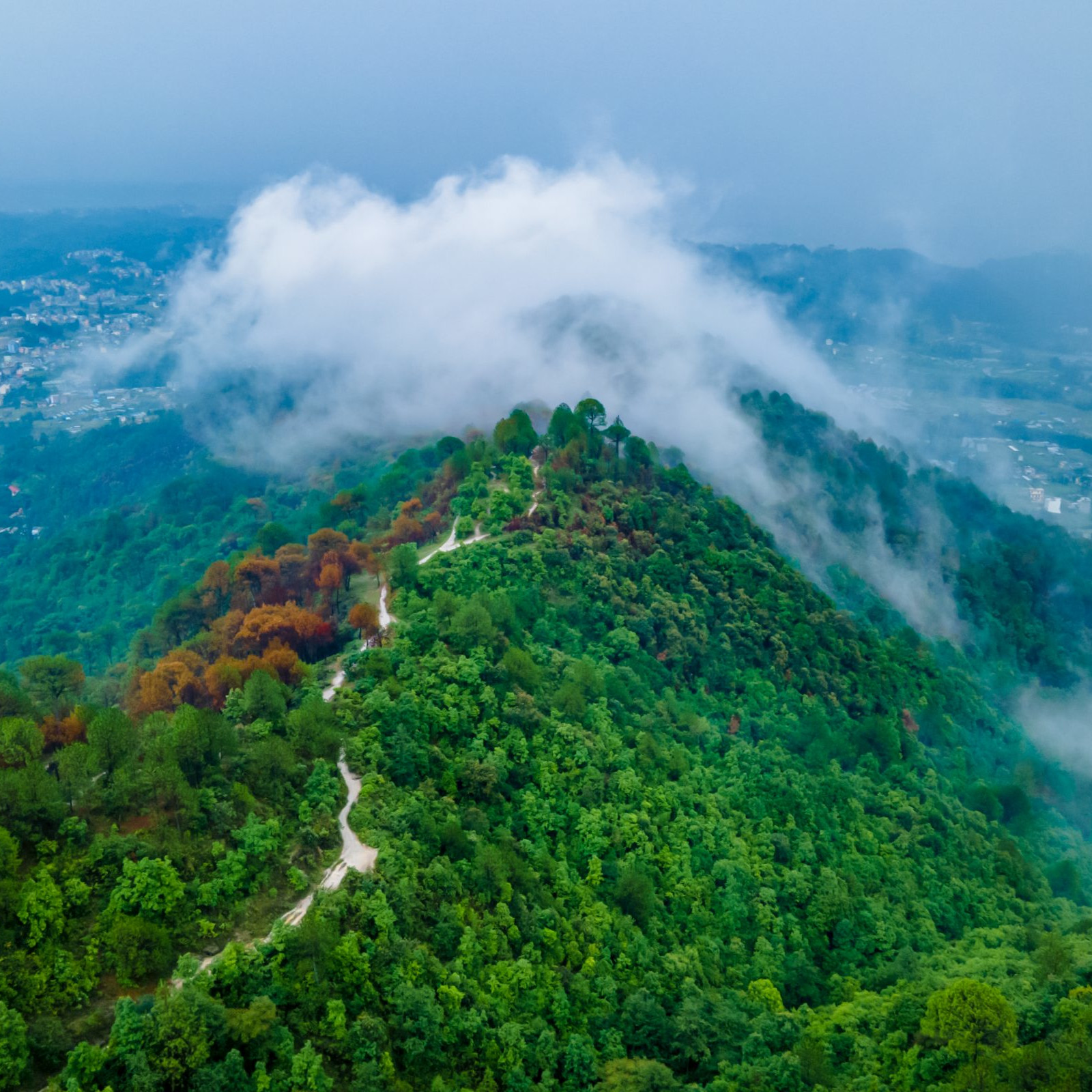 Misty trail through hills – perfect trek tour