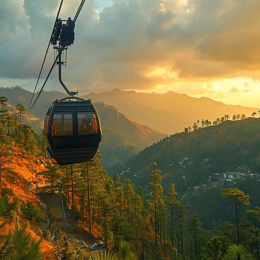 Cable car ride over hills – scenic travel holiday